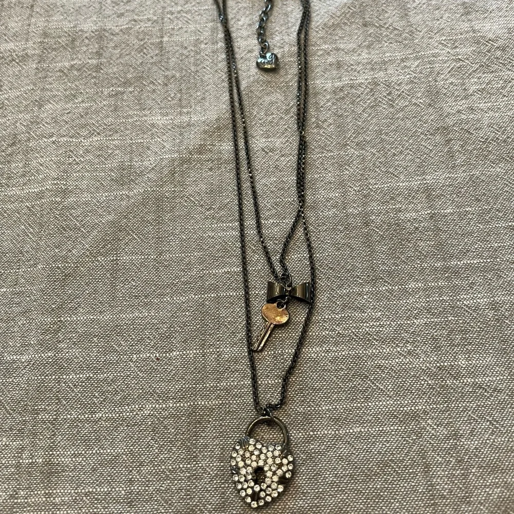 Betsey Johnson Black and Silver lock and key Layered Heart Necklace